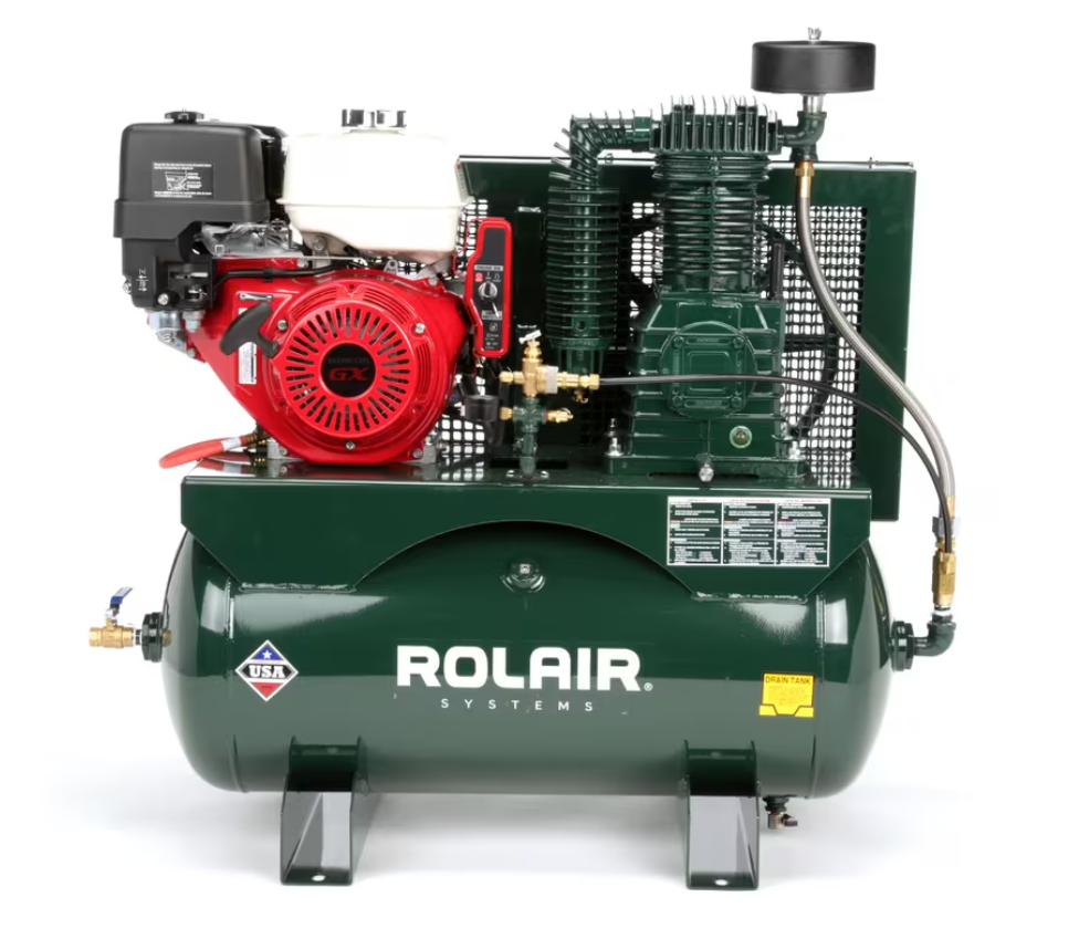 Rolair 13GR30HK30 Air Compressor Truck Mount Stationary 30 gal. Gas 13 HP Honda GX390 Engine Two-Stage Pump New