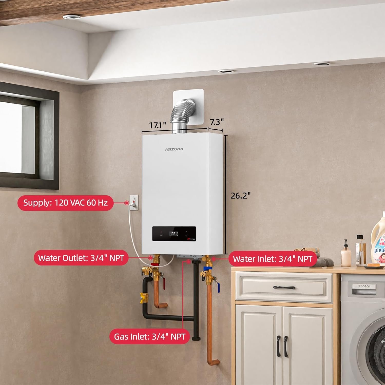 Mizudo CF170 Tankless Water Heater Natural Gas 7.5 GPM 170,000 BTU New