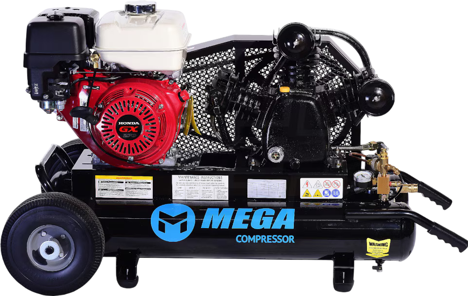 Mega Compressor MP-9010G Air Compressor Twin Tank 10 Gallon 9 HP 150 PSI Gas Honda Engine New